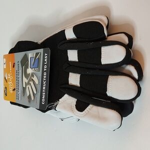 Black & White Touchscreen all Trade Gloves White is Leather Black/ Spandex Large